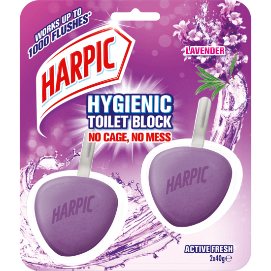 Harpic Toalettblock Active Fresh Toalettrengöringsmedel Hygien Lavendel 2x40 g