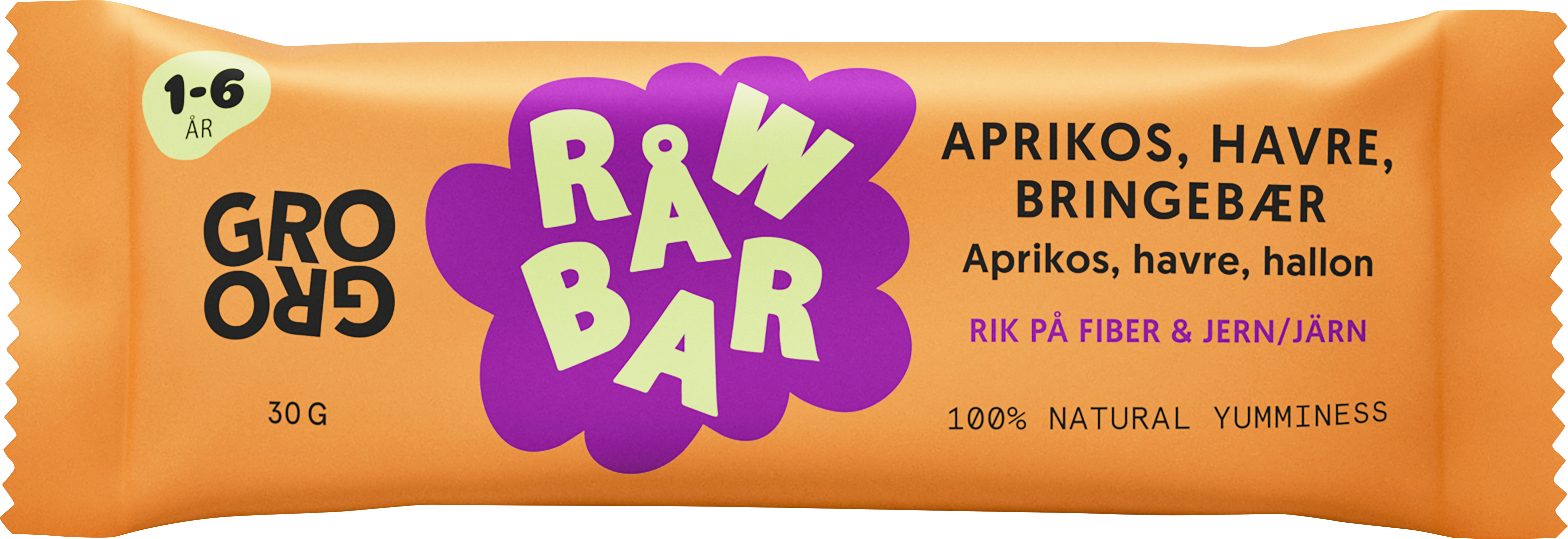 GroGro Råwbar Aprikos, Havre, Hallon 30 g