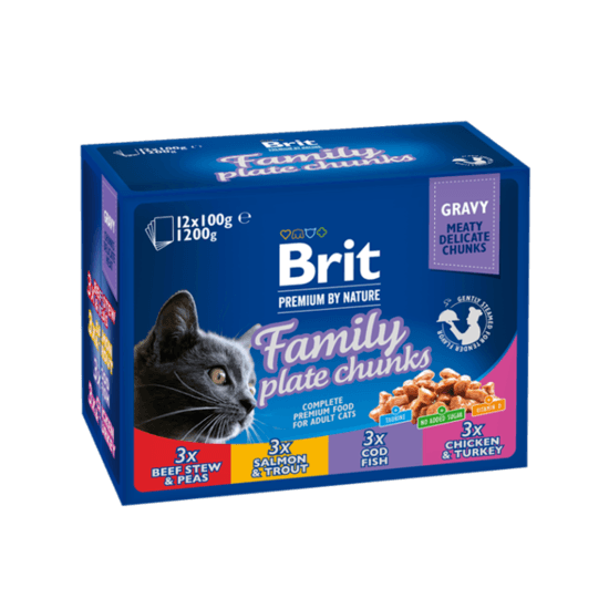 Brit Premium Cat bitar i sås Fisk & Kött 12 x 100 g