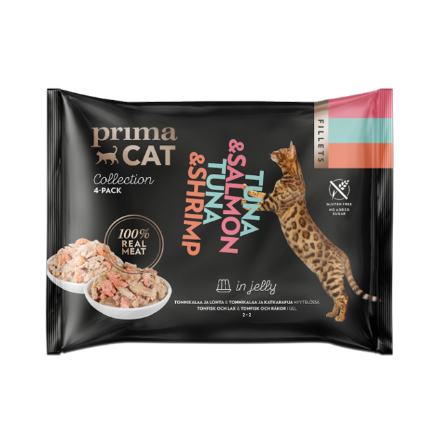 PrimaCat Fillets Tonfisk/lax & Tonfisk/räkor i gelé 4 x 50 g