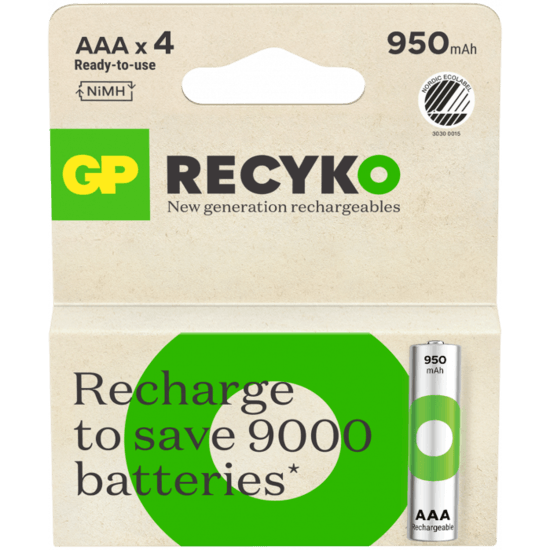 GP Batteries ReCyko AAA-batteri 950mAh 4-pack