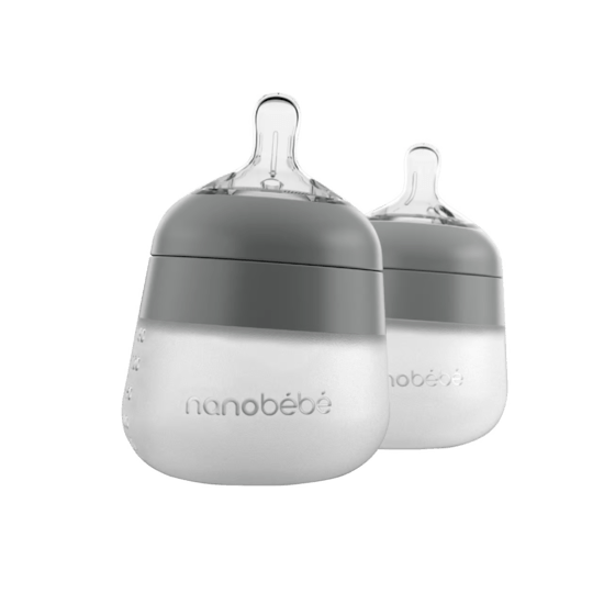 Nanobébé Flexy Silikonflaska Anti-kolik Grå 150 ml 2-pack