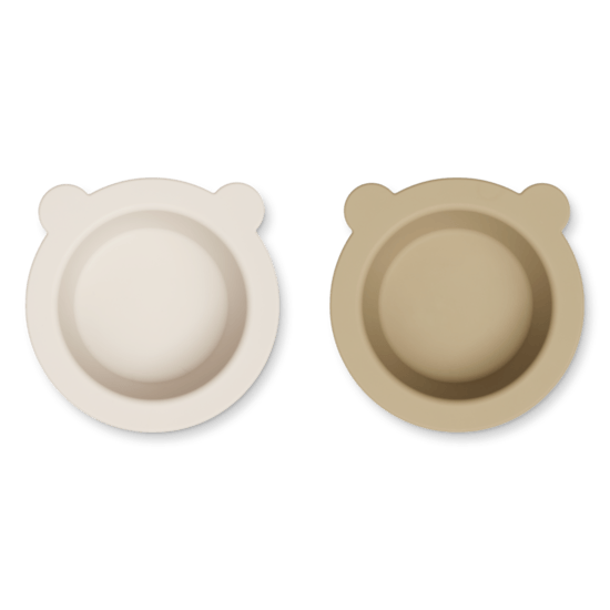 LIEWOOD Peony Skål med Sugfunktion Sandy/Oat 2-pack