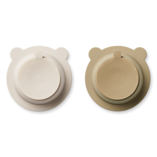 LIEWOOD Peony Skål med Sugfunktion Sandy/Oat 2-pack
