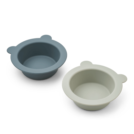 LIEWOOD Peony Skål med Sugfunktion Whale Blue/Dove Blue 2-pack