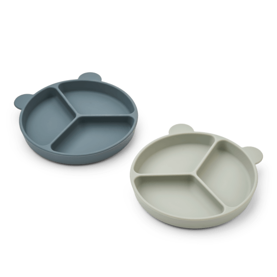 LIEWOOD Stacy Sugtallrik med fack Whale Blue/Dove Blue 2-pack