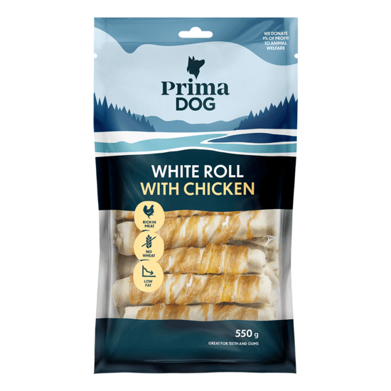 PrimaDog Vit Tuggrulle med Kyckling 13 cm 550 g
