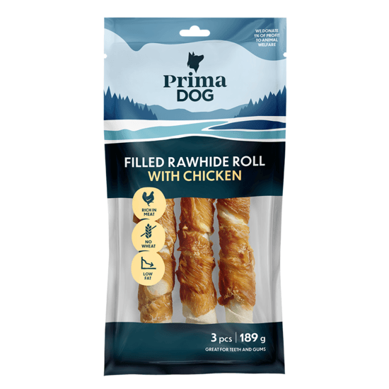 PrimaDog Fylld Tuggrulle med Kyckling 18 cm 189 g