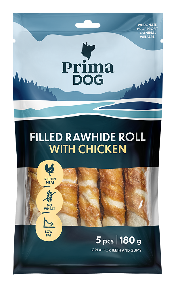 PrimaDog Fylld Tuggrulle med Kyckling 13 cm 180 g