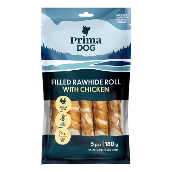 PrimaDog Fylld Tuggrulle med Kyckling 13 cm 180 g