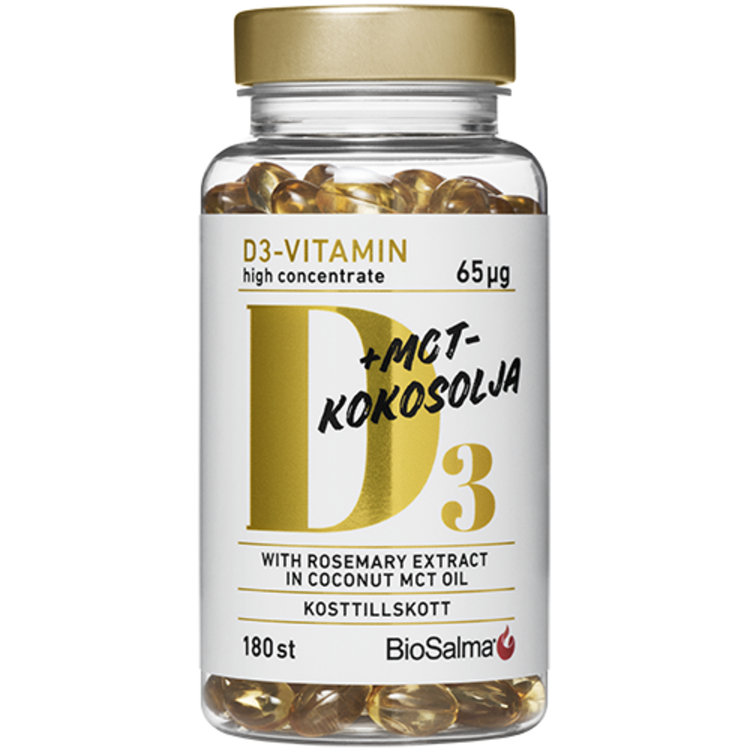 Alternativ bild 1 för BioSalma D3-vitamin 65 μg i MCT-kokosolja 180 kapslar