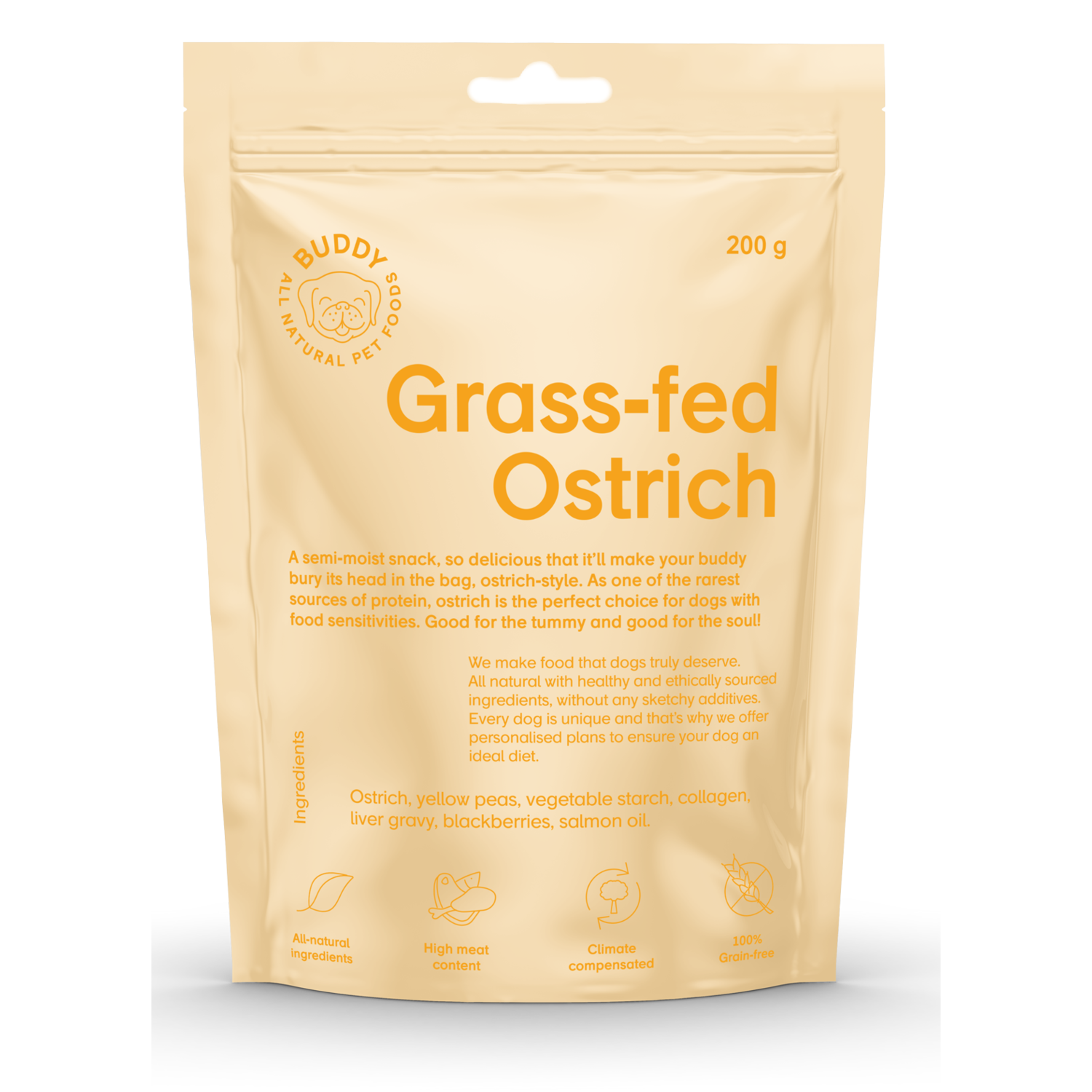 Alternativ bild 1 för Buddy Petfoods Grass-Fed Ostrich Hundgodis 200 g
