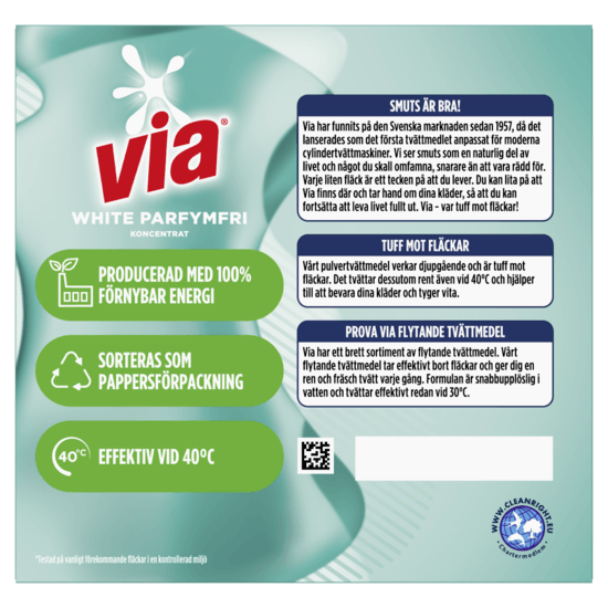 Via White Parfymfri Tvättmedel 760 g