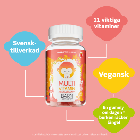 Monkids Multivitamn Jordgubb Barn 60 tuggisar