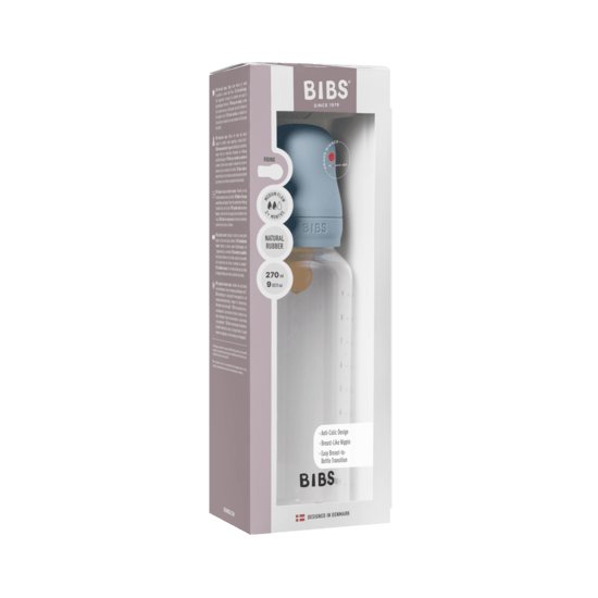 BIBS Baby Bottle Round Latex Medium Flow Baby Blue 270 ml
