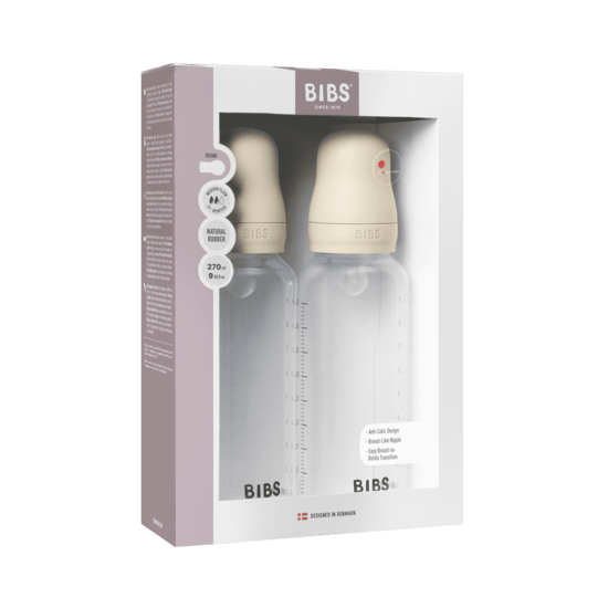 BIBS Baby Bottle Round Silicone Medium Flow Ivory 270 ml 2-pack