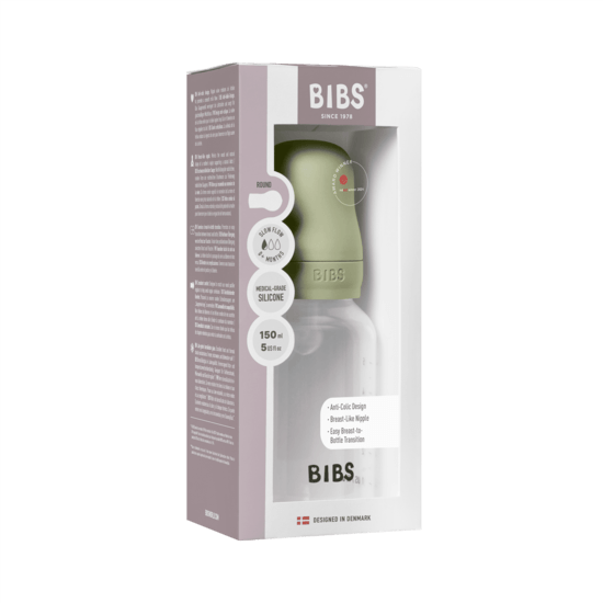 BIBS Baby Bottle Round Silicone Slow Flow Sage 150 ml