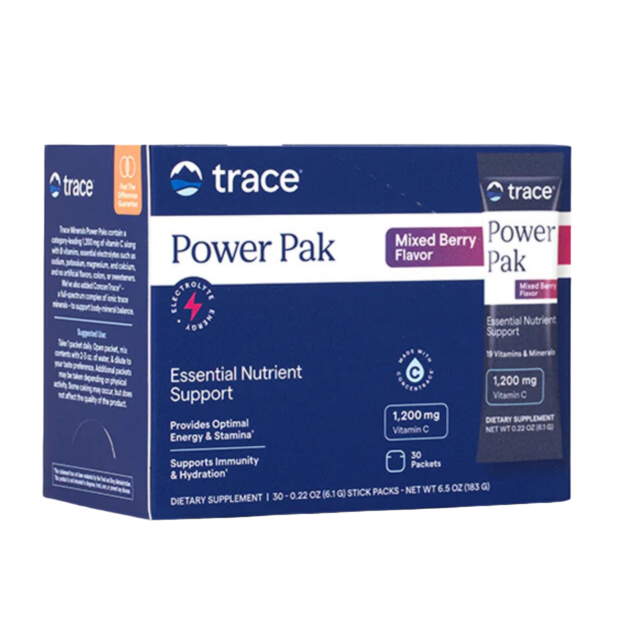 Trace Minerals Electrolyte Stamina Power Pak NON-GMO Mixed Berry 30 dospåsar