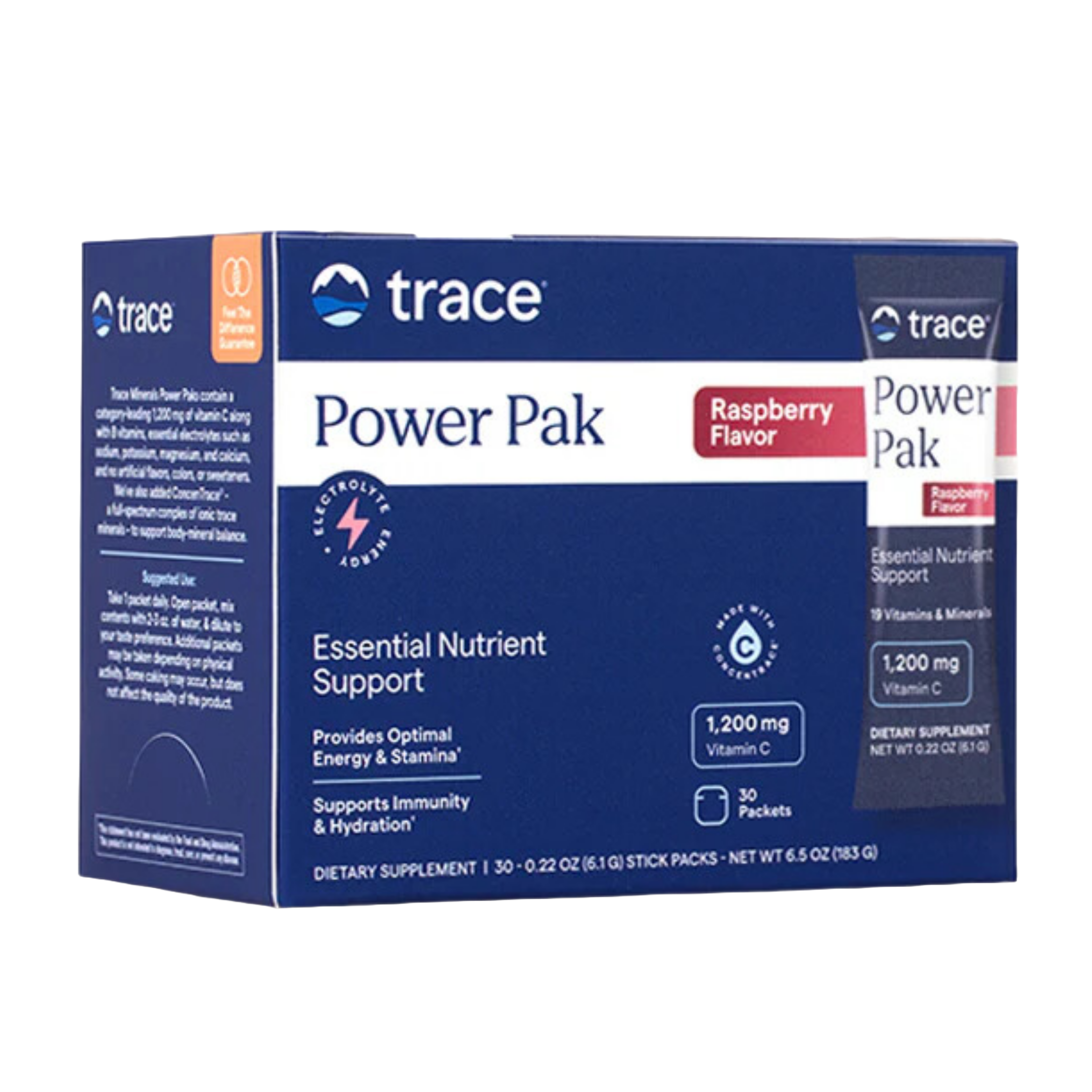 Trace Minerals Electrolyte Stamina Power Pak Non-GMO Raspberry 30 dospåsar