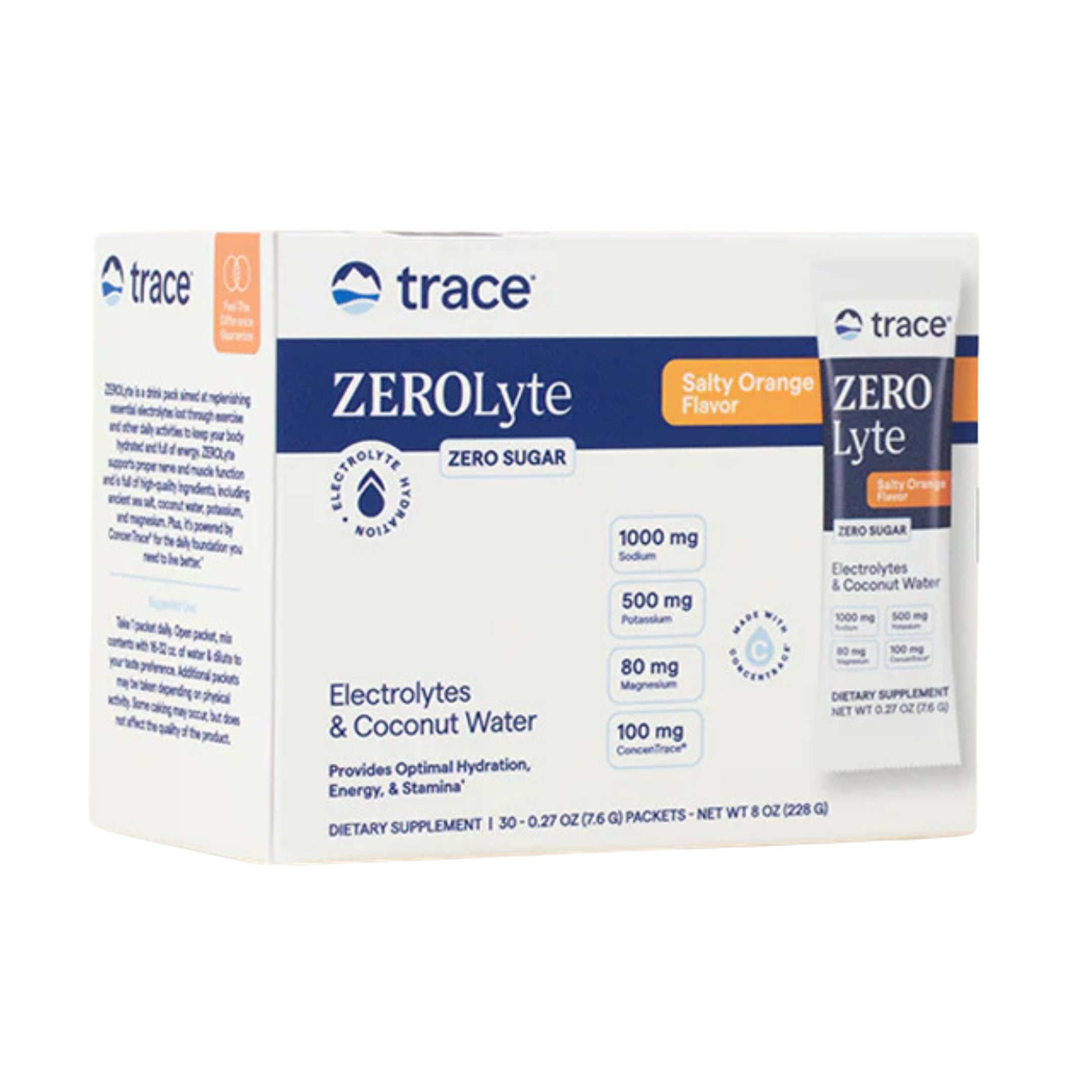 Trace Minerals ZEROLyte Electrolyte Drink Mix Salty Orange 30 dospåsar
