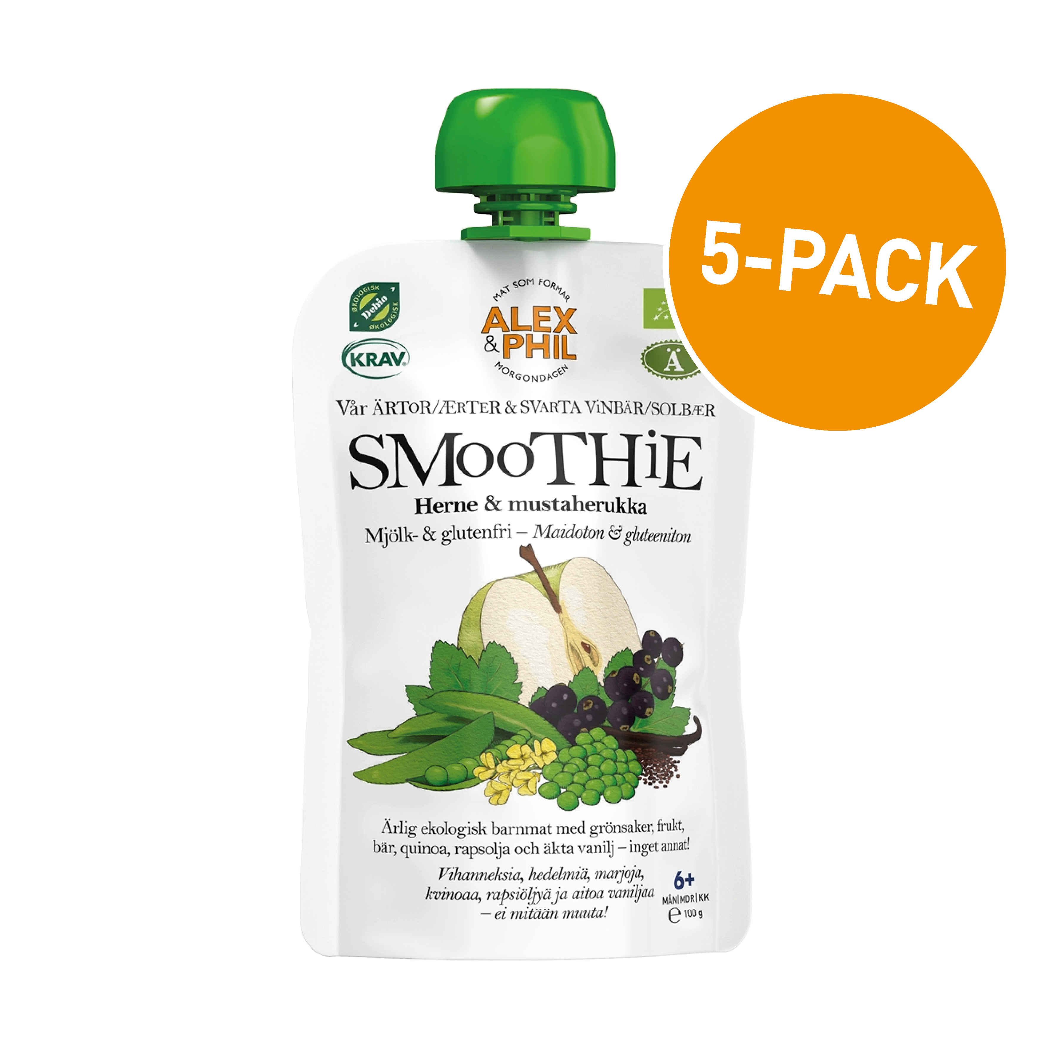 Alex&Phil Smoothie med gröna ärtor & svarta vinbär 5 x 100 g