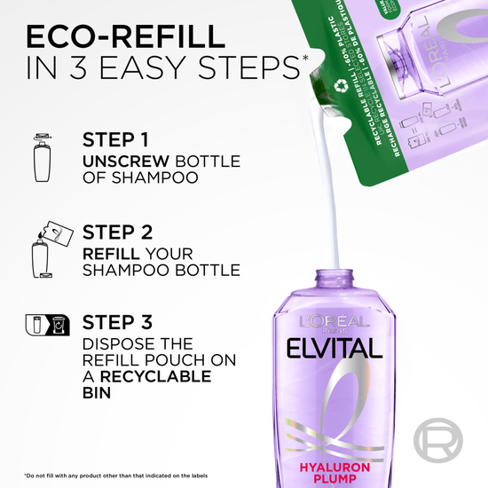 L'Oréal Paris Elvital Hyaluron Plump Shampoo Refill för fuktfattigt hår 250 ml