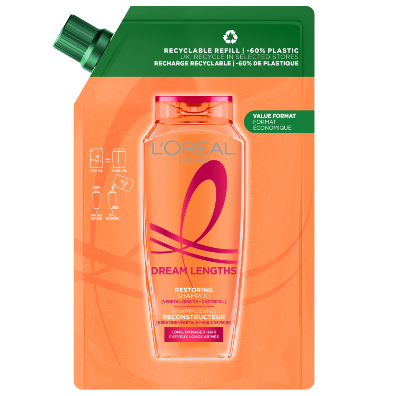 Alternativ bild 1 för L'Oréal Paris Elvital Dream Length Shampoo Refill For Long Hair 500 ml