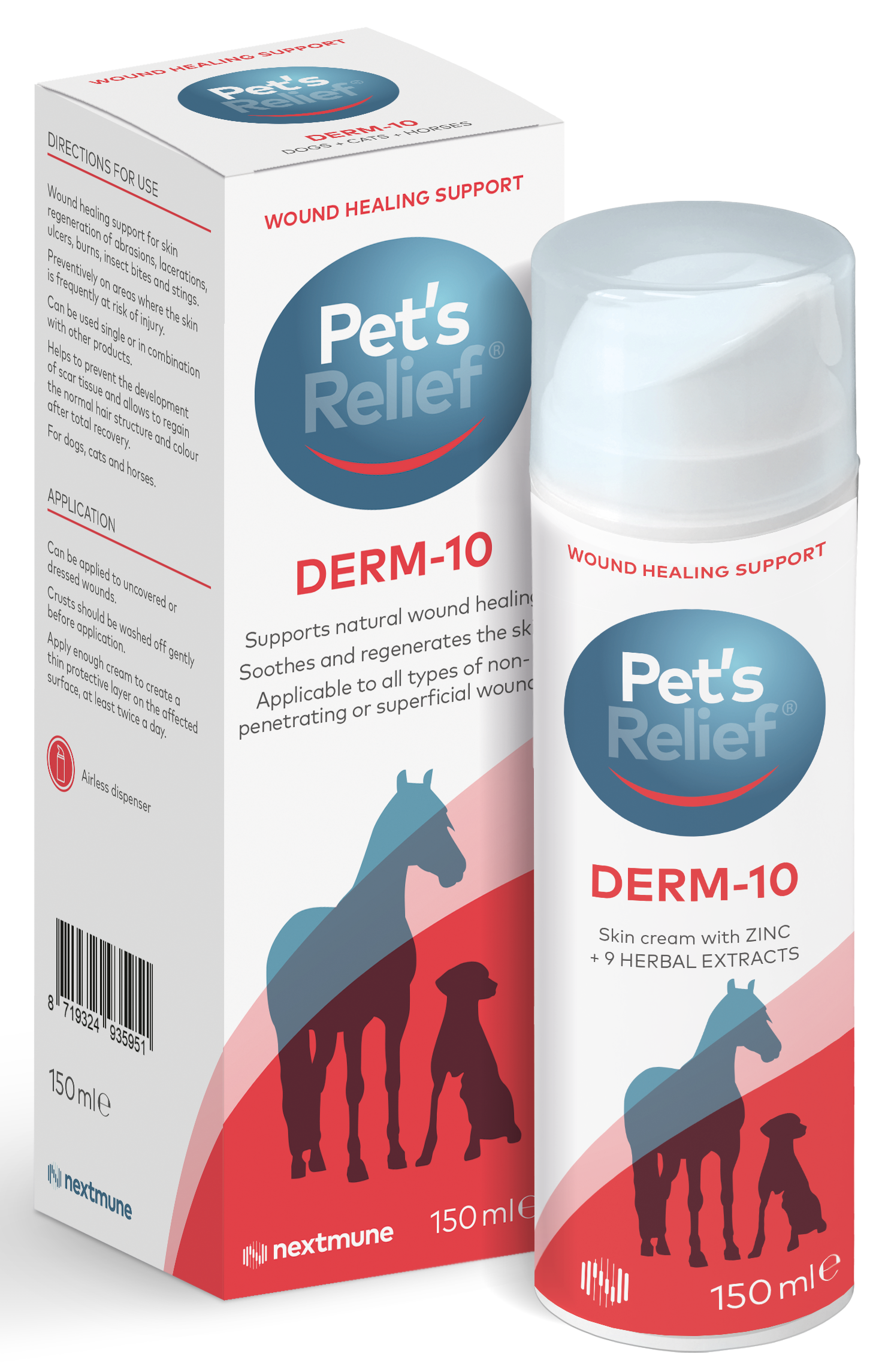 Pet's Relief Derm-10 Sårläkningskräm för Hund, Katt & Häst 150 ml