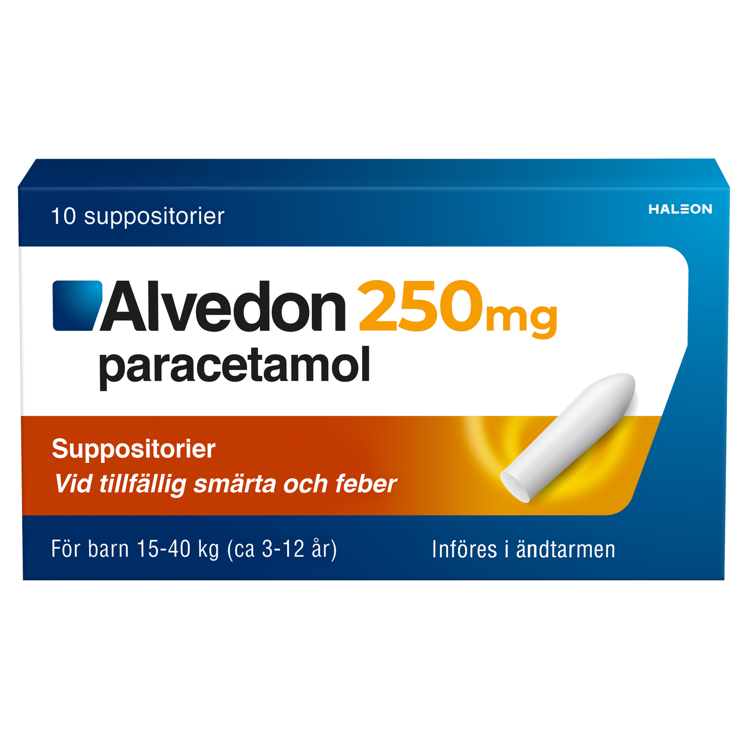 Alternativ bild 1 för Alvedon Suppositorium 250 mg 10 st (15-40 kg)