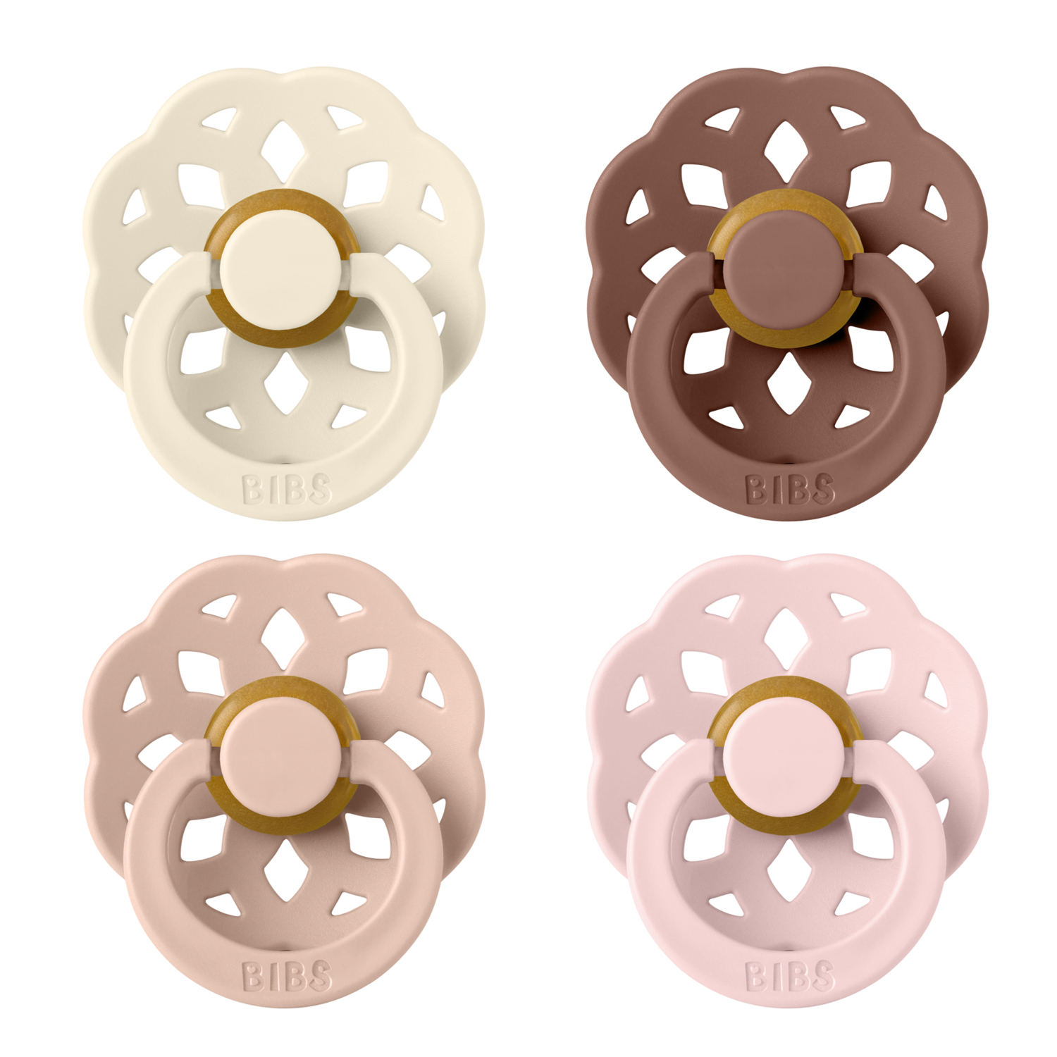Alternativ bild 1 för BIBS Pacifier Boheme 4 Pack Latex Size 1 Ivory Blush Woodchuck Bl