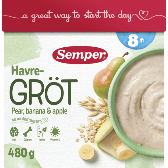 Semper Havregröt Päron, Banan & Äpple från 8 mån 16 portioner
