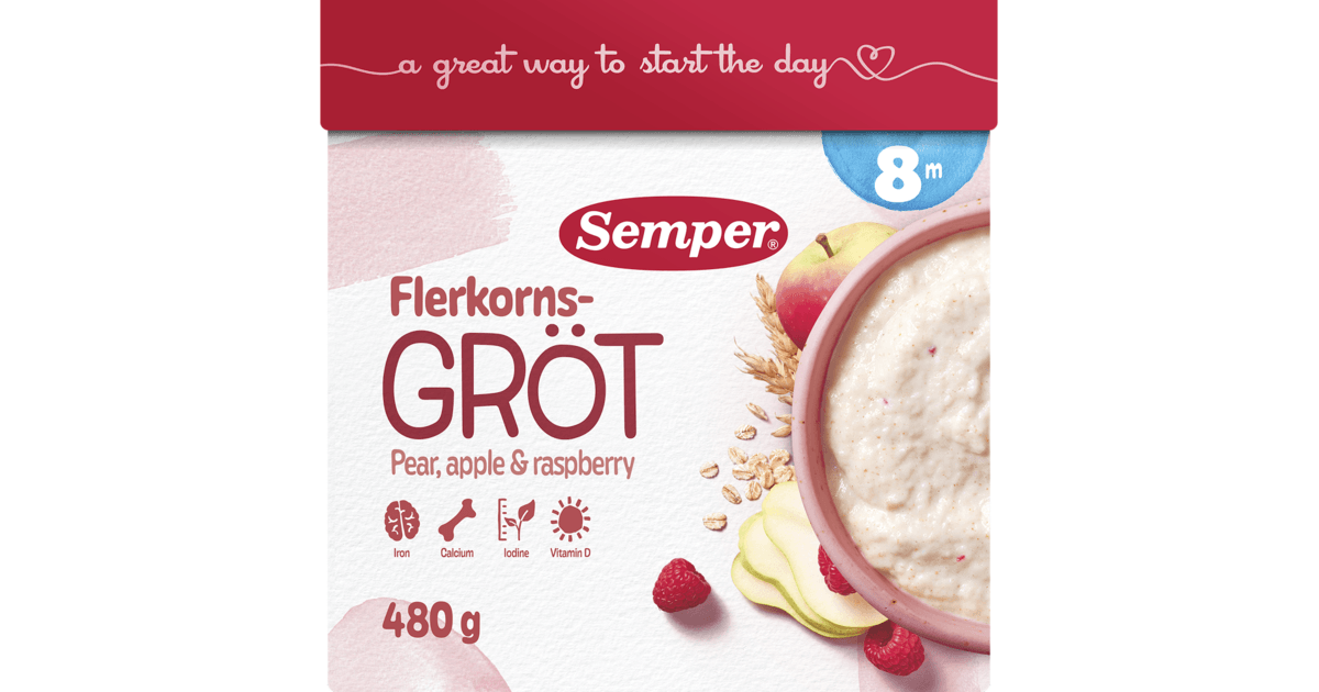 Köp Semper Flerkornsgröt Päron, Äpple & Hallon från 8 mån 480 g | MEDS ...