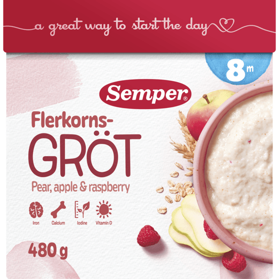 Semper Flerkornsgröt Päron, Äpple & Hallon från 8 mån 480 g