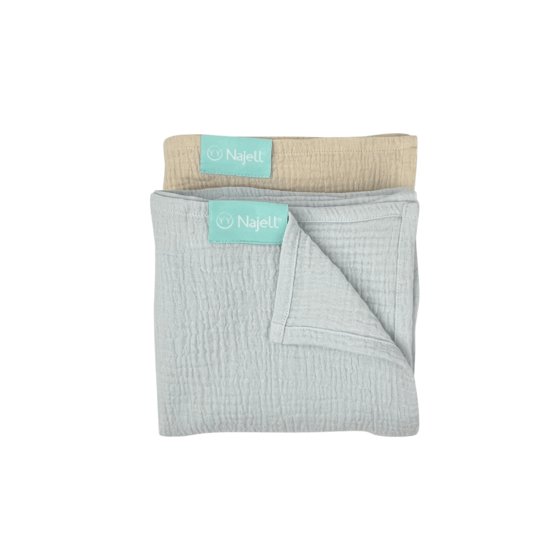 Najell Muslin Blanket Ivory White/Sky Blue 2-pack
