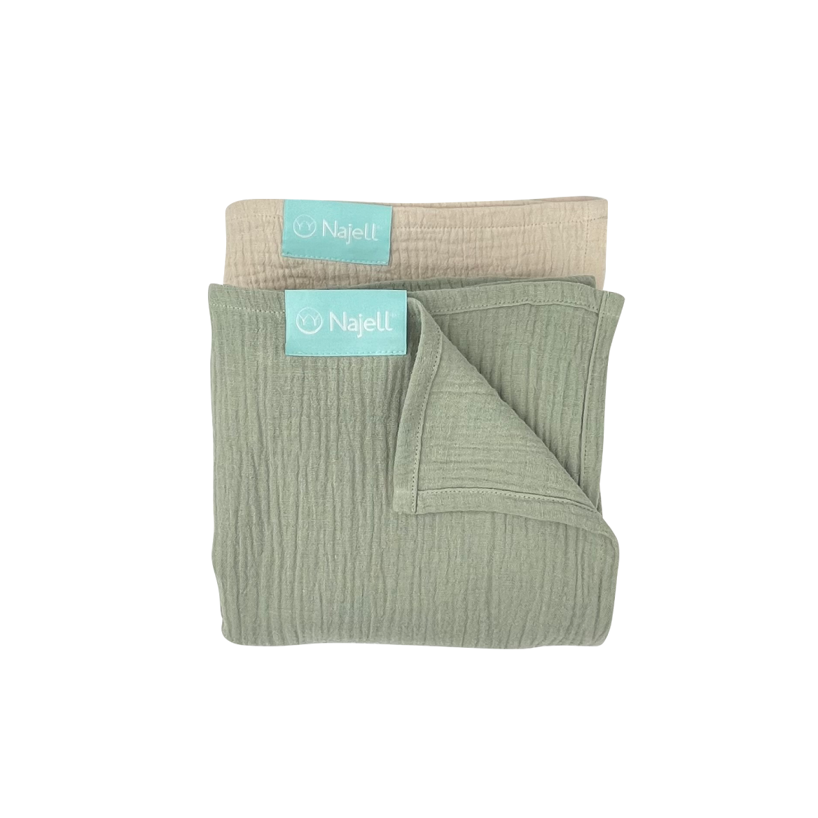 Najell Muslin Blanket Ivory White/Agave Green 2-pack