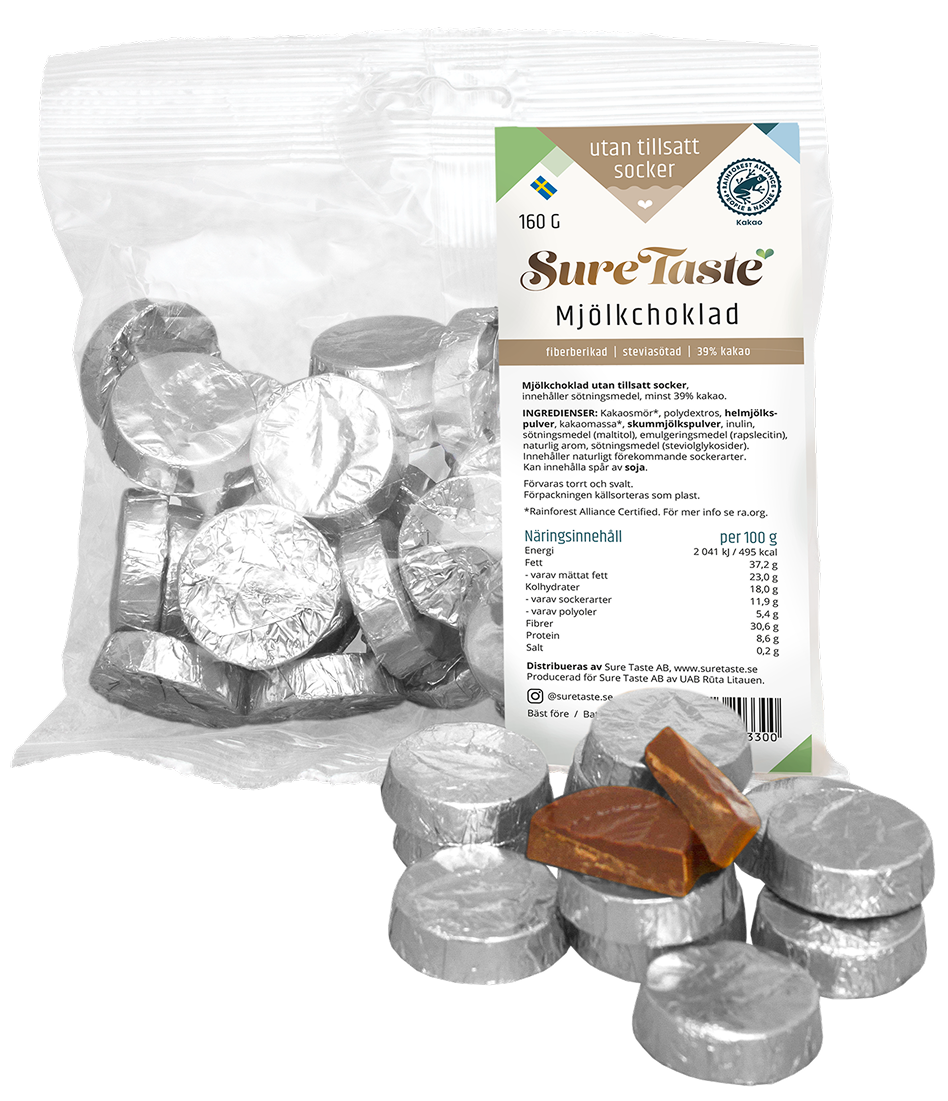 Sure Taste Mynt Mjölkchoklad Silverfolie 160 g