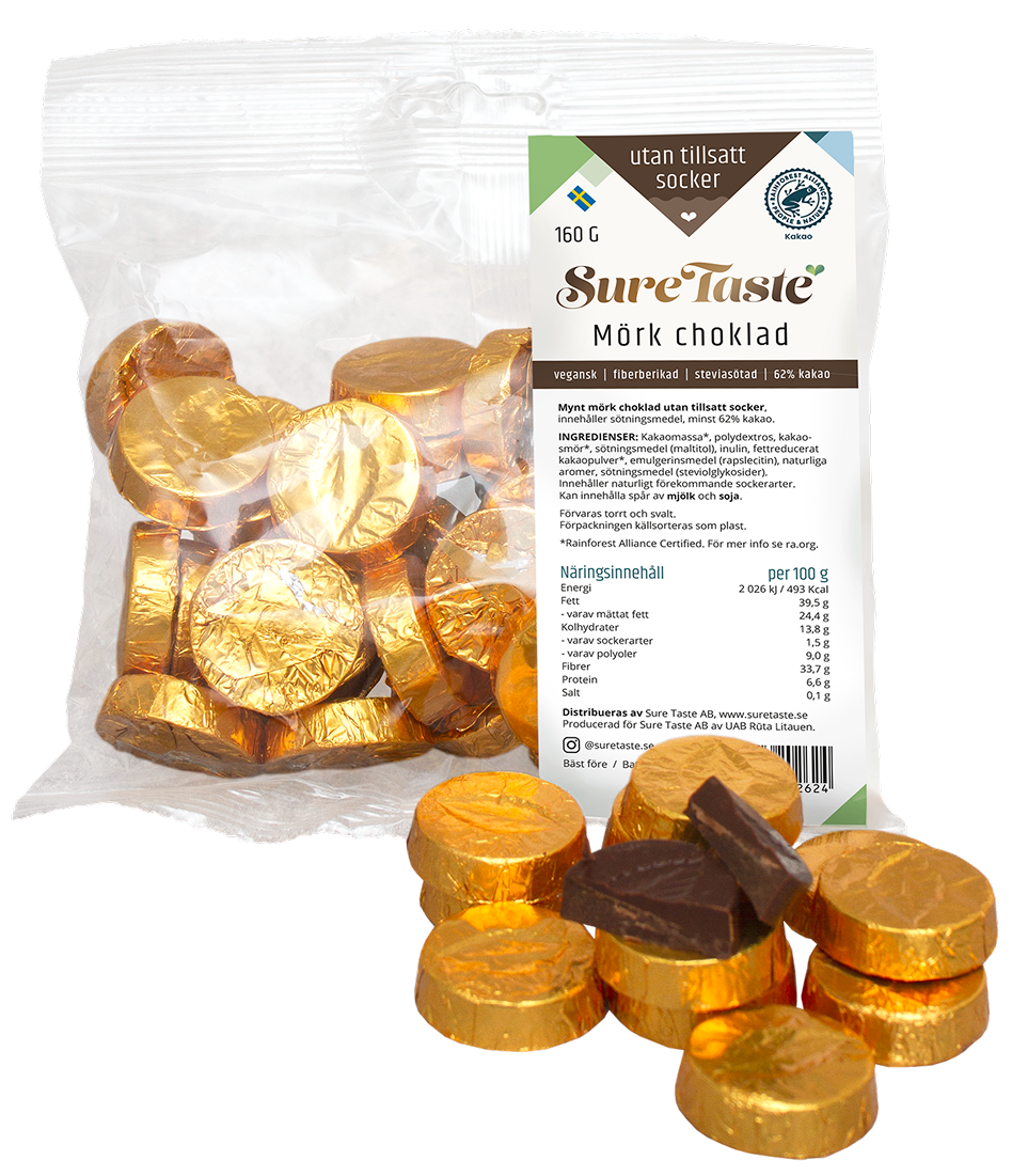 Sure Taste Mynt Mörk Choklad Guldfolie 160 g