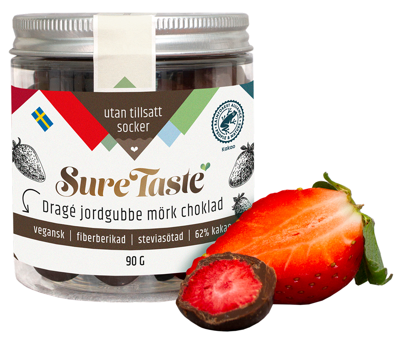 Sure Taste Drage Jordgubbe Mörk Choklad 90 g