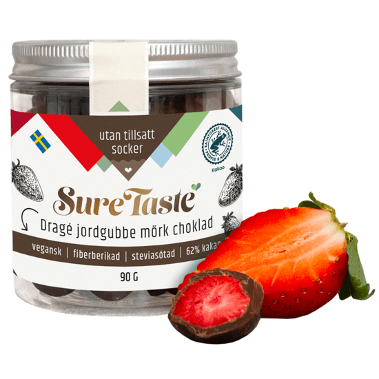 Sure Taste Drage Jordgubbe Mörk Choklad 90 g