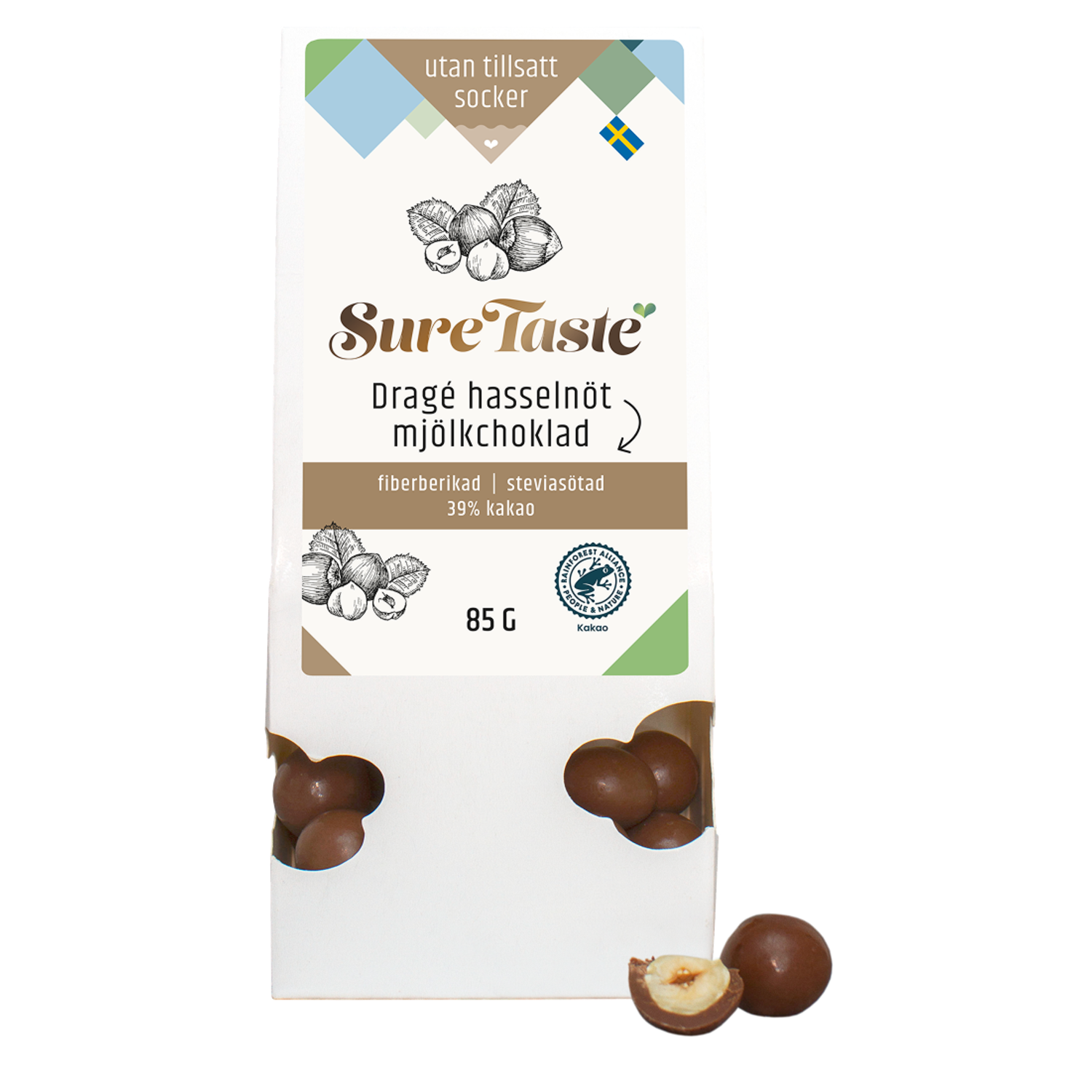 Alternativ bild 1 för Sure Taste Drage Mjölkchoklad Hasselnöt 85 g