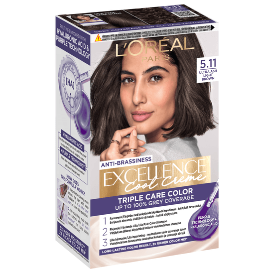 L'Oréal Paris Excellence Cool Creme Permanent Hårfärg 5.11 Ultra Ash Light Brown
