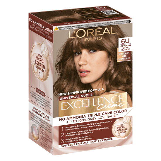 L'Oréal Paris Excellence Universal Nudes Permanent Hårfärg 6U Universal Dark Blonde