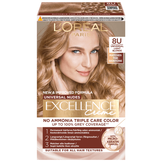 L'Oréal Paris Excellence Universal Nudes Permanent Hårfärg 8U Universal Light Blonde