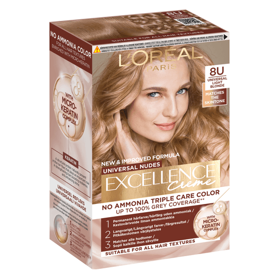 L'Oréal Paris Excellence Universal Nudes Permanent Hårfärg 8U Universal Light Blonde