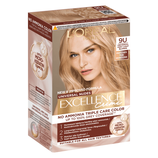 L'Oréal Paris Excellence Universal Nudes Permanent Hårfärg 9U Universal Very Light Blonde