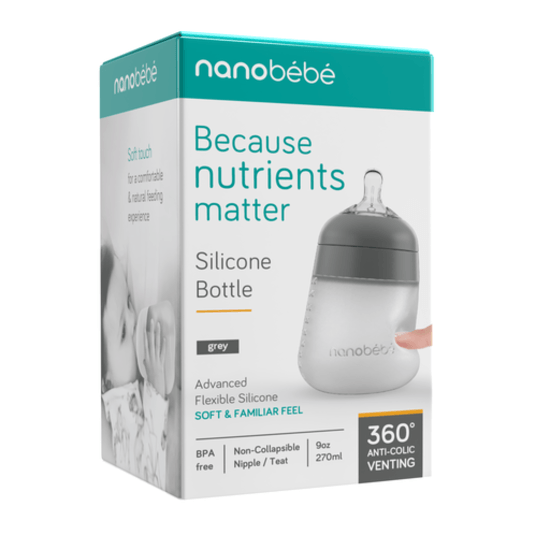 Nanobébé Flexy Silikonflaska Anti-kolik Grå 270 ml