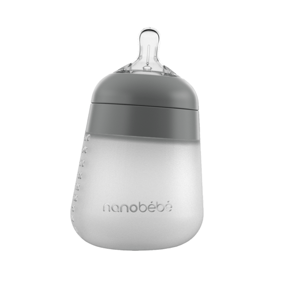 Nanobébé Flexy Silikonflaska Anti-kolik Grå 270 ml