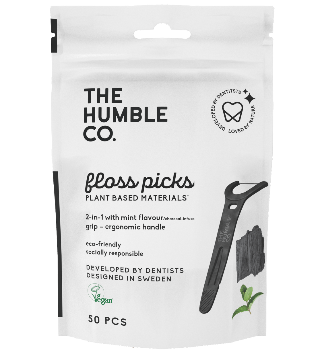Humble Dental Floss Picks Charcoal Grip Handle 50 st