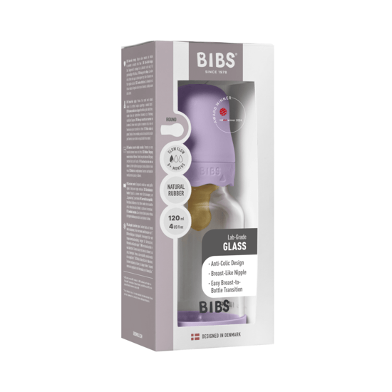 BIBS Glass Boheme Baby Bottle Round Latex Slow Flow Violet Sky 120 ml