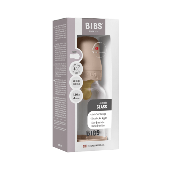 BIBS Glass Boheme Baby Bottle Round Latex Slow Flow Blush 120 ml